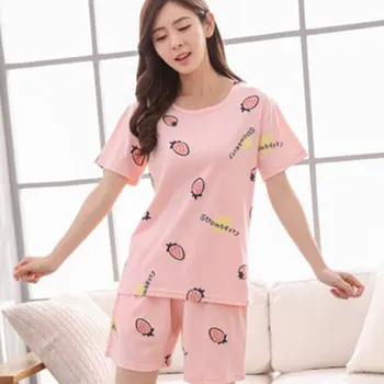 

Tender Short Sleeve Cartoon Animal Pajamas Set Shorts Nightwear Pijamas Women Summer Cotton 2Pcs Sleepwear Cute Home Clothes