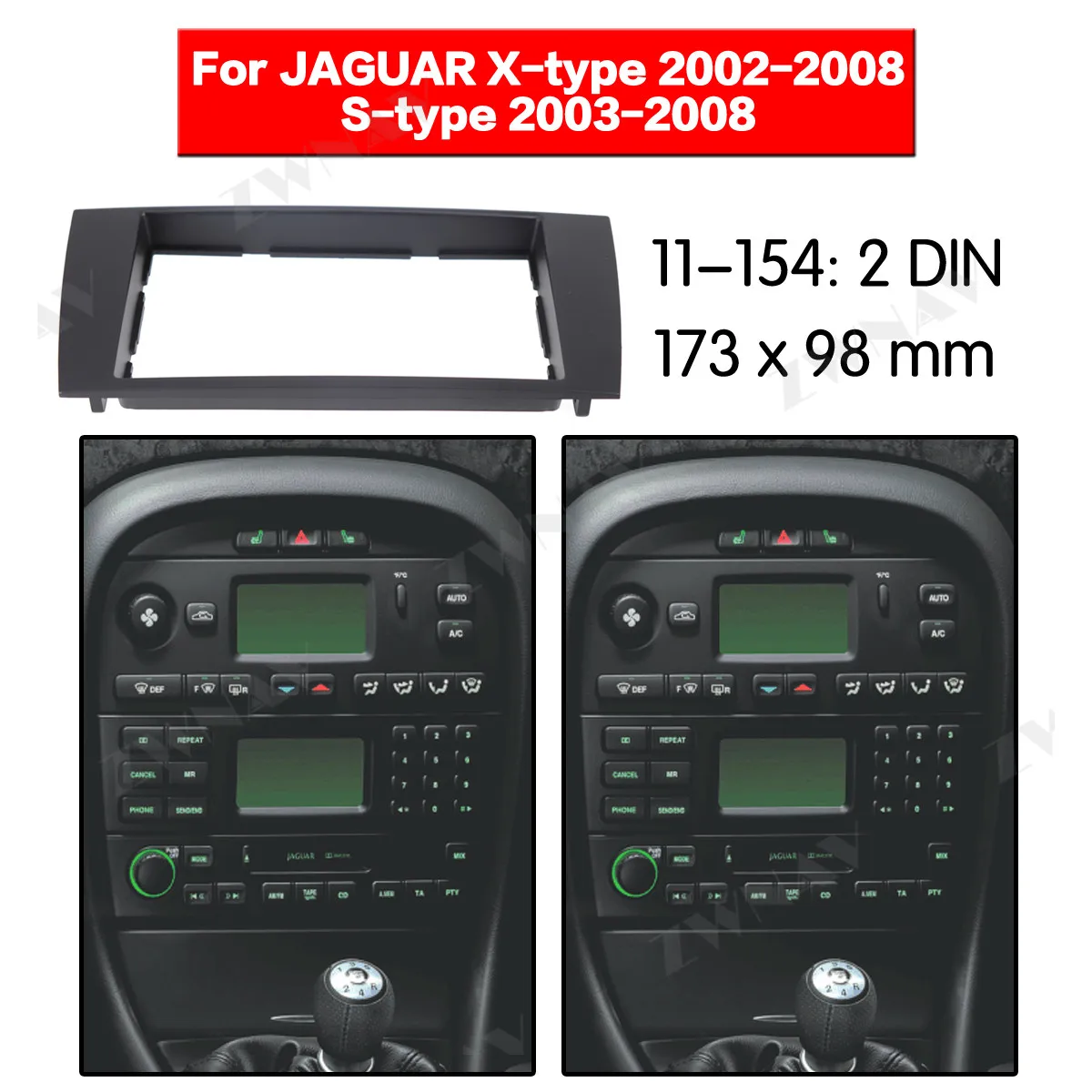 Радио Facia для JAGUAR S&X 2003-2008(черный) 2DIN кронштейн dvd-плеер фасции автомобиля стерео радио установка тире