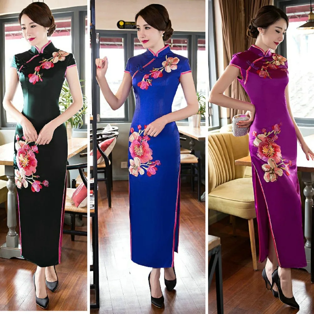 Vietnam Dress Chinese Style Aodai Silk Qipao Slit Floral Vestido Oriental Dress Vietnam Clothing Cheongsam Ao Dai Dress FF2186