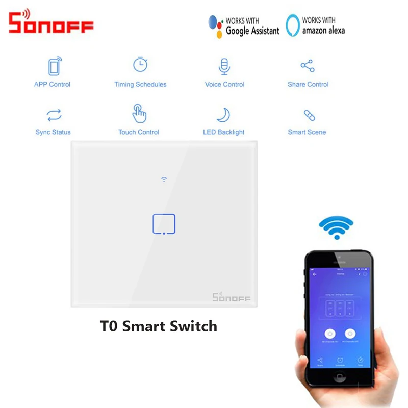 Skup SONOFF T0 inteligentne wifi inteligentne przełączniki z 3 2 1 Gang bezprzewodowy włącznik wifi dla Alexa Google Home Smart Home UK PLug