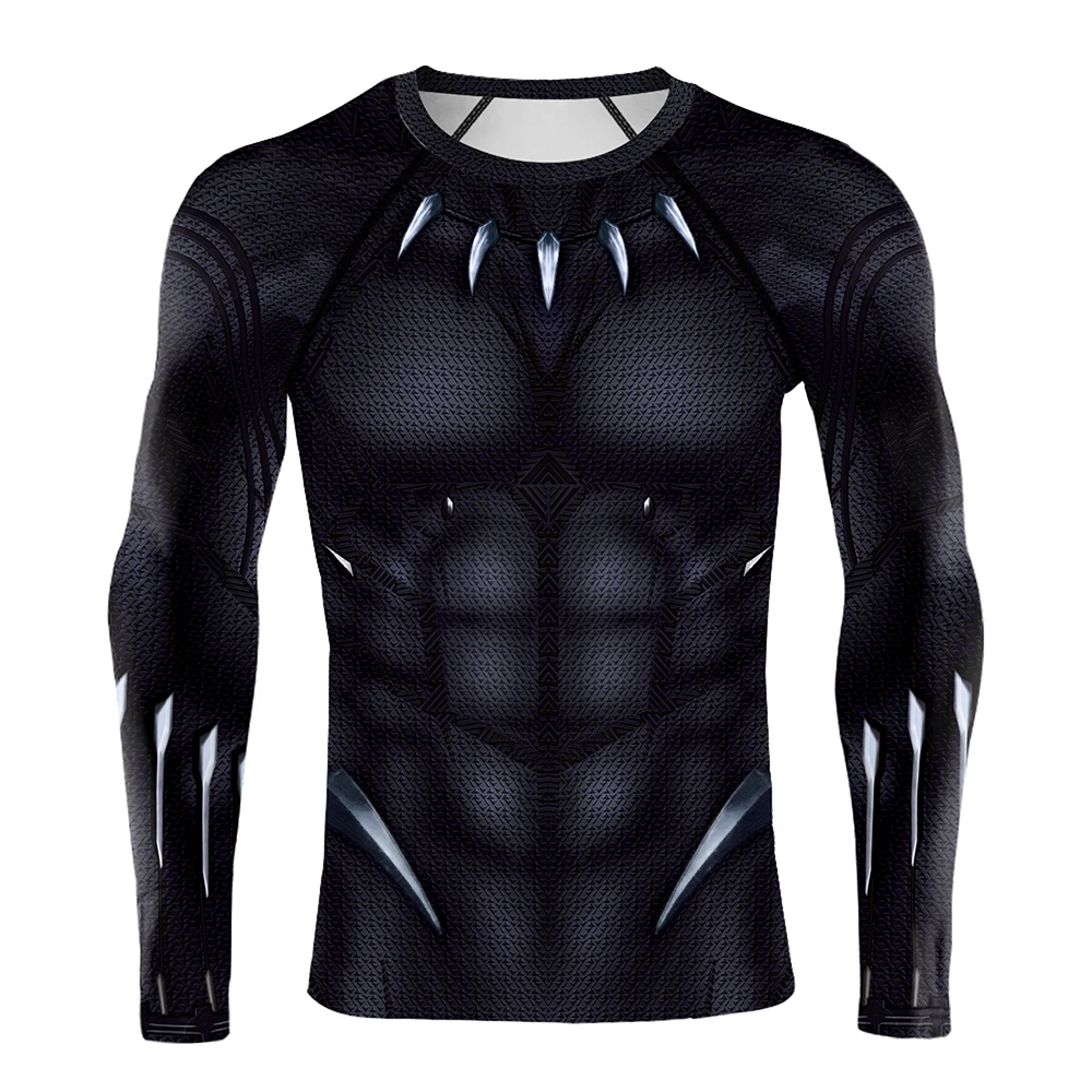 long sleeve VIP Мода Мстители комиксы топы для мужчин 3D печать супергероя Черная пантера рукава реглан компрессионные рубашки - Цвет: long sleeve
