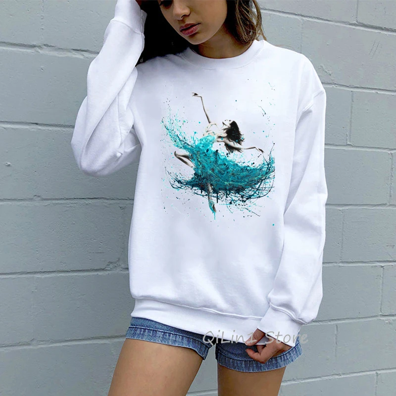 Высокое качество sudaderas para mujer акварельный балетный Арт Принт с капюшоном Дамы с длинным рукавом Уличная друзья Рождественский подарок негабаритных