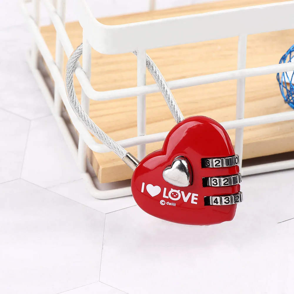 1Pc Mini Luggage Locks 3 Digits Heart Shaped or Love Lock Code Padlock Gift for Zipper Bag Backpack Handbag Drawer Cabinet