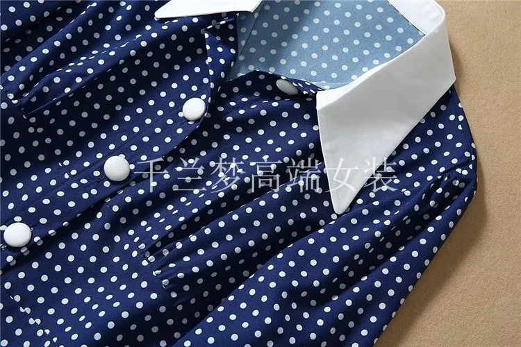 Размера плюс XL женские офисные и элегантная детская одежда с отложным воротником; с принтом в горошек модное толстое детское платье с длинным рукавом, Однобортный платья трапециевидной формы