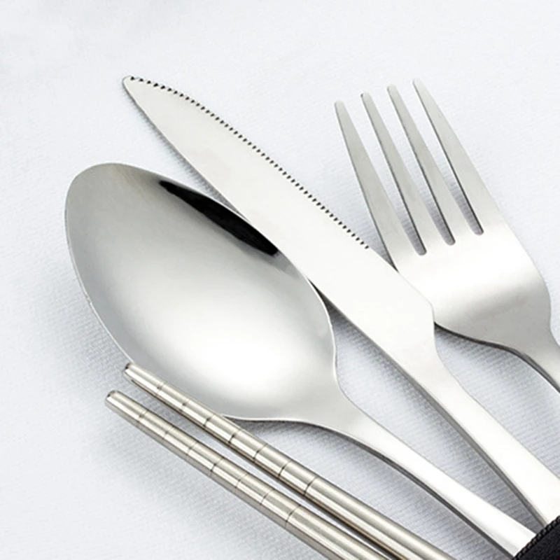 4 Pieces/Sets Of Stainless Steel Fork, Spoon, Chopsticks, Travel Outdoor Camping Utensils, Portable Stainless Steel Tableware(Sk