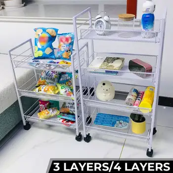 

3/4 Layer Kitchen Storage Rack Fridge Side Shelf Space Saving Organizer Movable Assemble Bathroom Organizer Shelf
