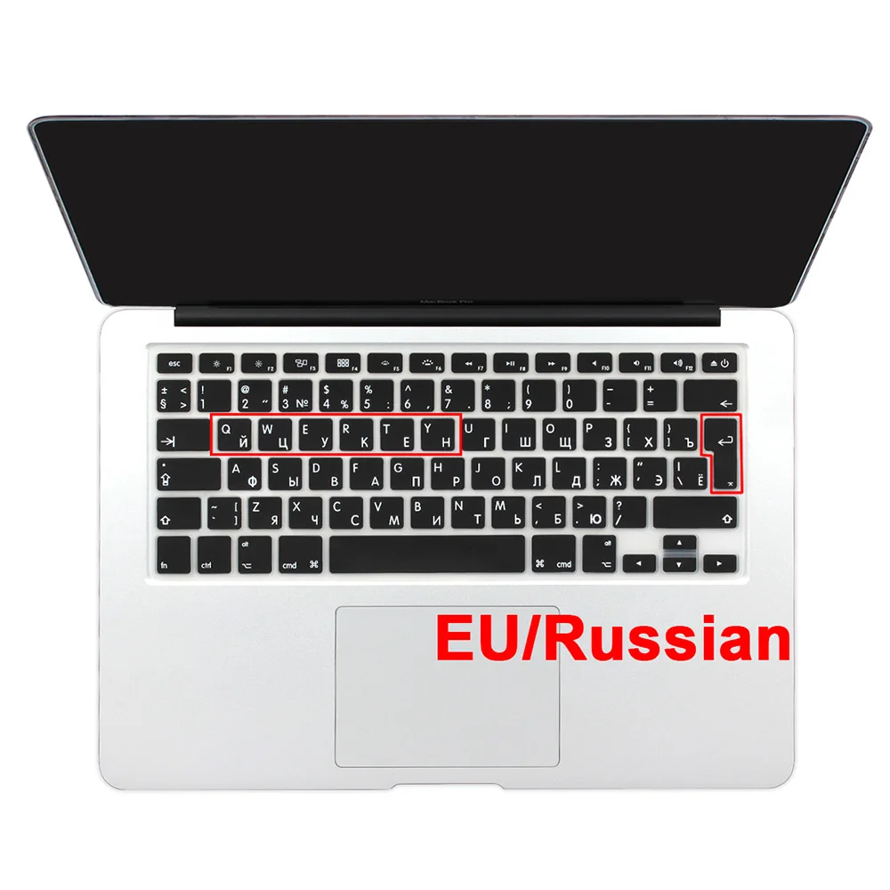 Русские буквы градиент ес / великобритания макет силиконовая наклейки на клавиатуру русские покрова для MacBook Air 13 Pro 13 15 imac 21.5 27 беспроводная клавиатура - Цвет: EU Russian black