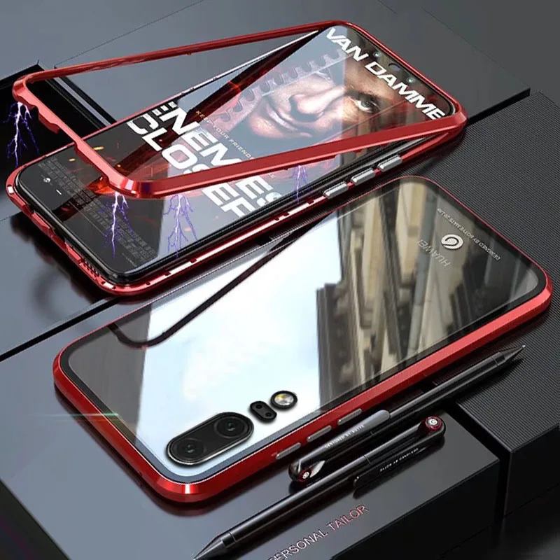 YonLinTan Coque чехол для huawei p 20 p20 pro lite p20lie p20pro Металлическая магнитная рамка Адсорбция закаленное стекло чехлы