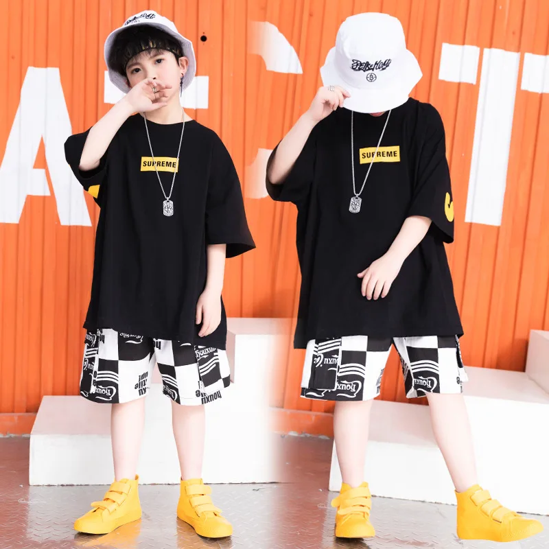 

Children Camouflage Pants Short Sleeve Set Young STUDENT'S BOY'S Hip Hop Table Performance Clothing Summer Girls Hip Hop Clothes
