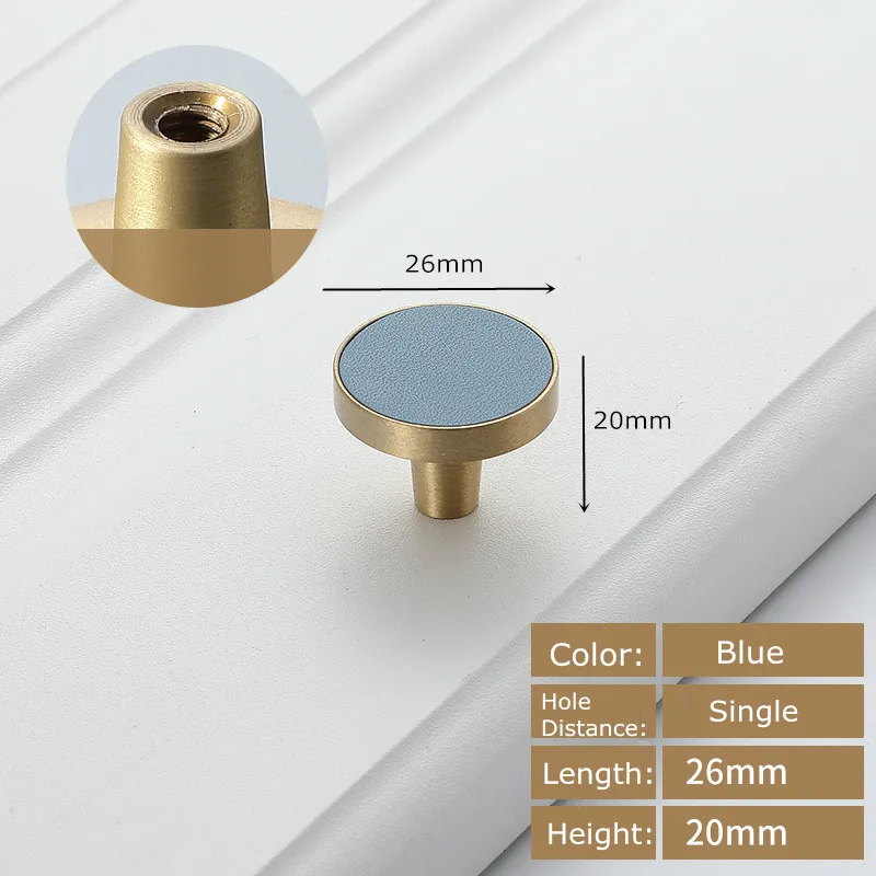 Blue 26mm Ручки дверные ручки выдвижные ящики кухонный шкаф ручка для шкафа кожаные латунные ручки для мебели - Цвет: Blue 26mm