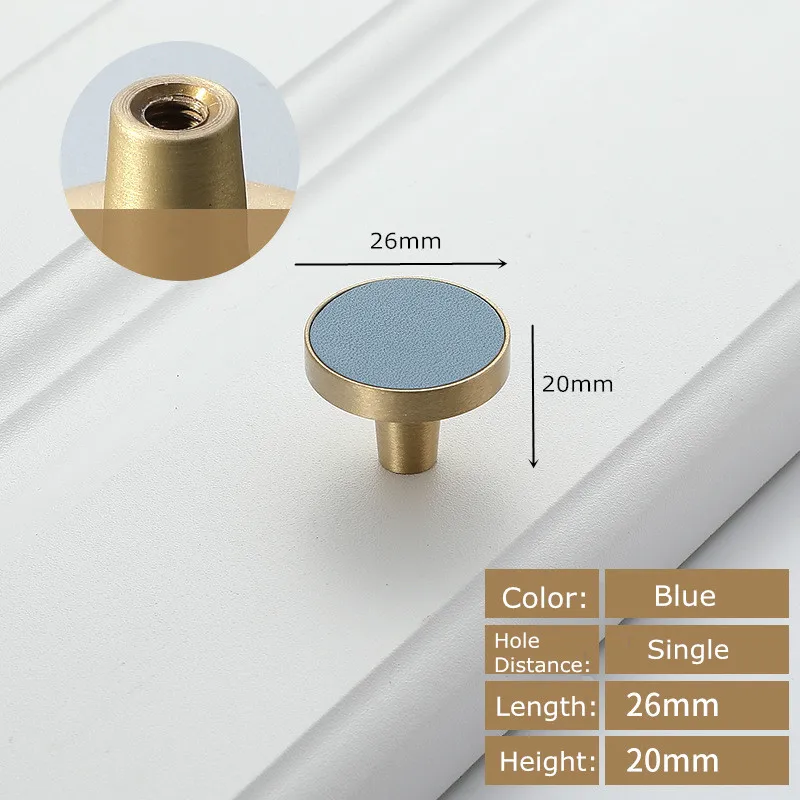 Ручки дверные ручки выдвижные ящики кухонный шкаф ручка для шкафа кожаные латунные ручки для мебели - Цвет: Blue 26mm