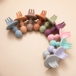 2 Baby Silicone Spoon Fork Set BPA Free Cute Learning Lunch Spoon Eating Fork Silicone Tableware Children's Products