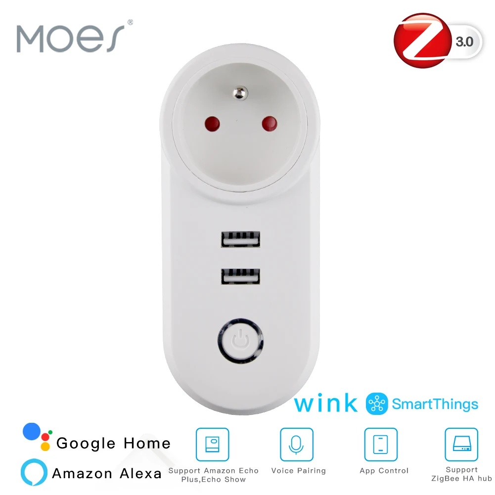 FR ZigBee3.0 двойной USB беспроводной разъем SmartThings приложение дистанционное управление эхо плюс Голосовое управление работа с Alexa Google Home