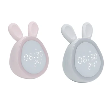 

Bunny Ear LED Digital Alarm Clock Electronic LED Display Sound Control Cute Rabbit Night Lamp Desk Clock for Home Decoration