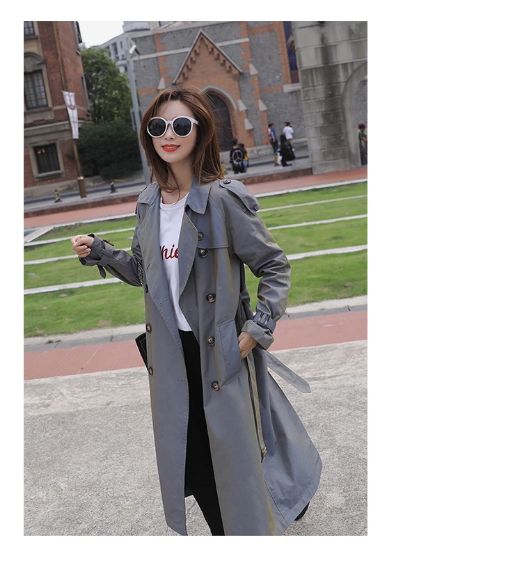 British Style Victorian Trench Coat Waterproof Chameleon Cotton Long Femme Double-Breasted Lady Duster Coat Blue Pink