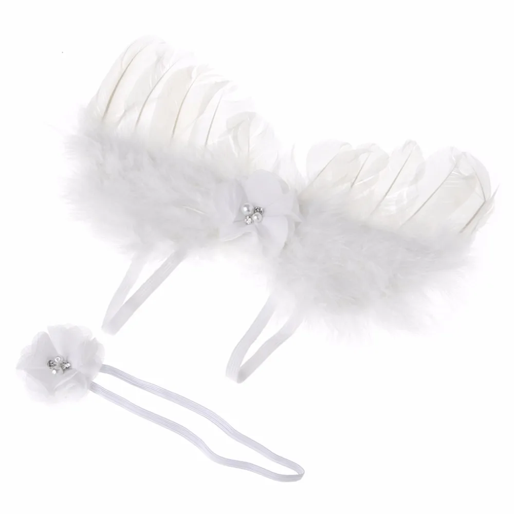 1 комплект, модный ободок с пером и кружевом и крыльями ангела для новорожденных детей