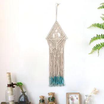 

Hand-woven Bohemian Tapestry Fringed Wall Decoration Dorm Room Nordic Decorative Blanket Turquoise Wall Hanging for Home KT08