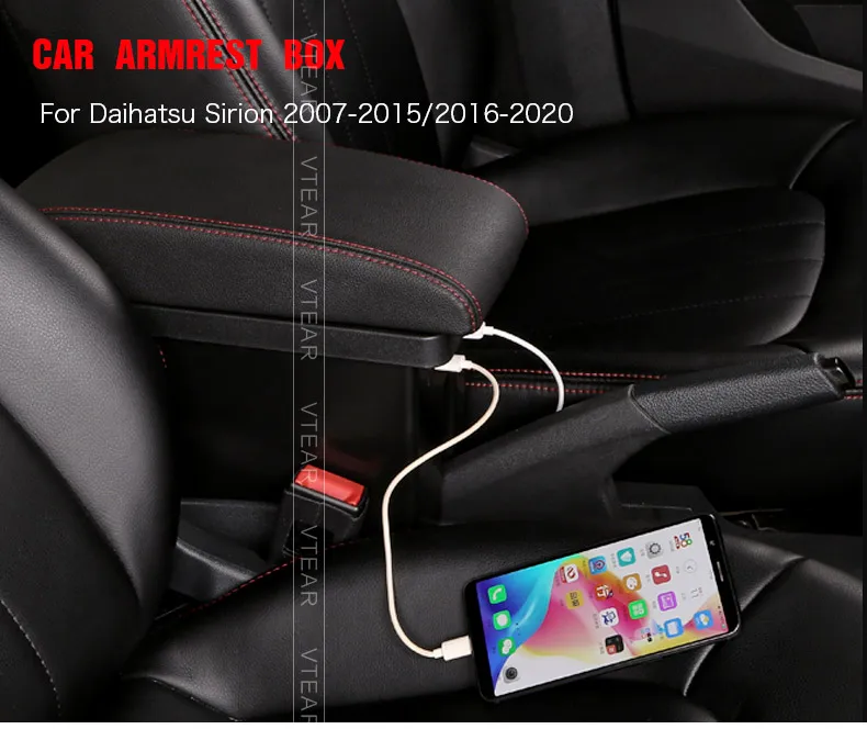 Vtear для Daihatsu Sirion, автомобильный подлокотник, коробка, кожаный подлокотник, внутренняя коробка для хранения, Стайлинг, центральная консоль, аксессуары, украшение подлокотник для авто