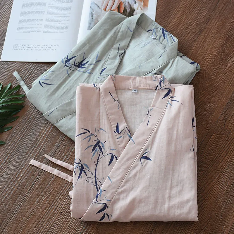 Cotton Bathrobe Spring Summer Guaze Couple Male Female Kimono Japanese Style Nightwear Daily Casual Home Lounge