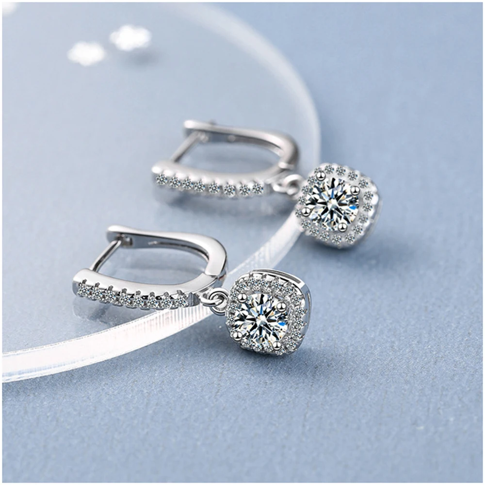 Drop Earrings Crystal Earrings Fanqieliu 925 Sterling Silver Women's Square Crystal Drop Earrings Jewelry FQL21228