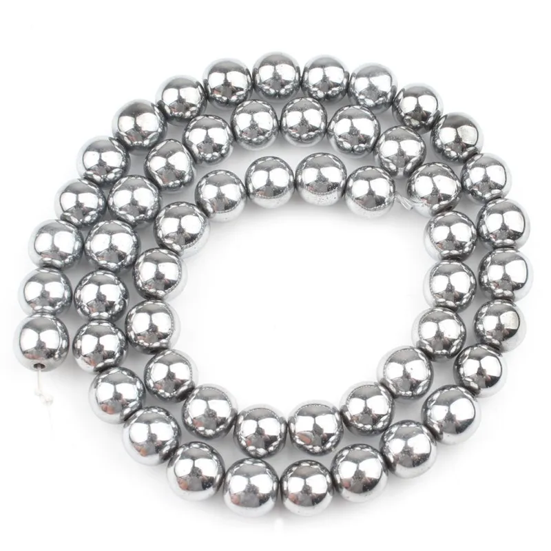 Loose Stone Beads Silver Hematite Natural Round Beads DIY Jewelry Making Bracelet Earring Accessories 15'' 2 3 4 6 8 10 12mm