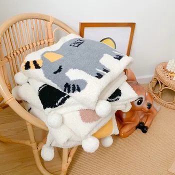

Fluffy Baby Blanket for Beds Air Condition Quilts Stoller Pompom Blanket for Baby Girl Boy Elephant 90x90cm