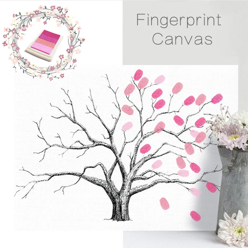 

1pc Creative Canvas Ink DIY Finger Doodle Wedding Decoration DIY Party Birthday Fingerprint Sign In Tree Marriage High Quality