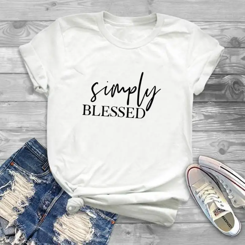 

Christian Simply Blessed Faith Hope Tshirts Short Sleeve O Neck Tshirt Black Cotton Letter Print Graphict Top Tees T-shirts