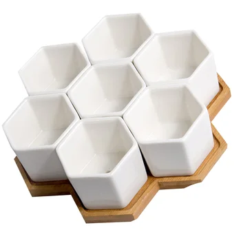 

1 Set Simple Succulent Holder Creative Hexagon Succulent Pot Tray Set White