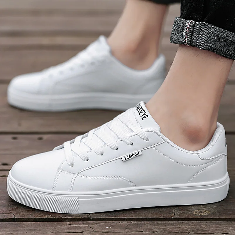 Zapatos vulcanizados blancos para hombre, zapatillas deportivas planas, cómodas, otoño, versión coreana - AliExpress