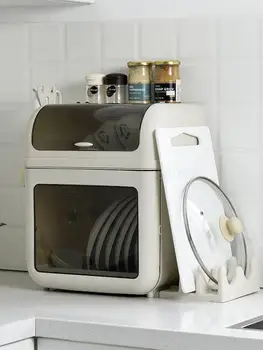 

Japanese kitchen dish rack shelf household tableware drain storage box with lid to put dishes storage rack cupboard