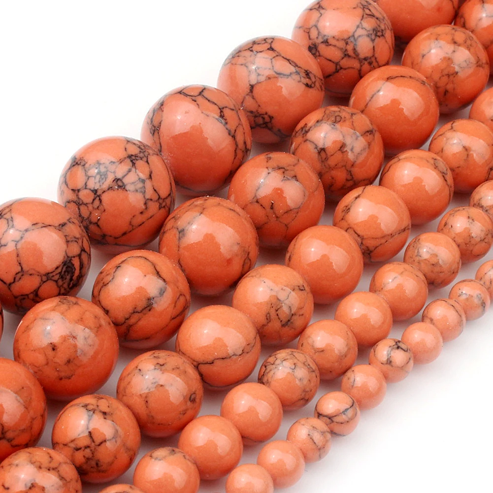 Natural Gem Stone Orange Howlite Turquoises Stone Beads 4/6/8/10/12mm Bracelet Fit Diy Charm Beads For Jewelry Making15''