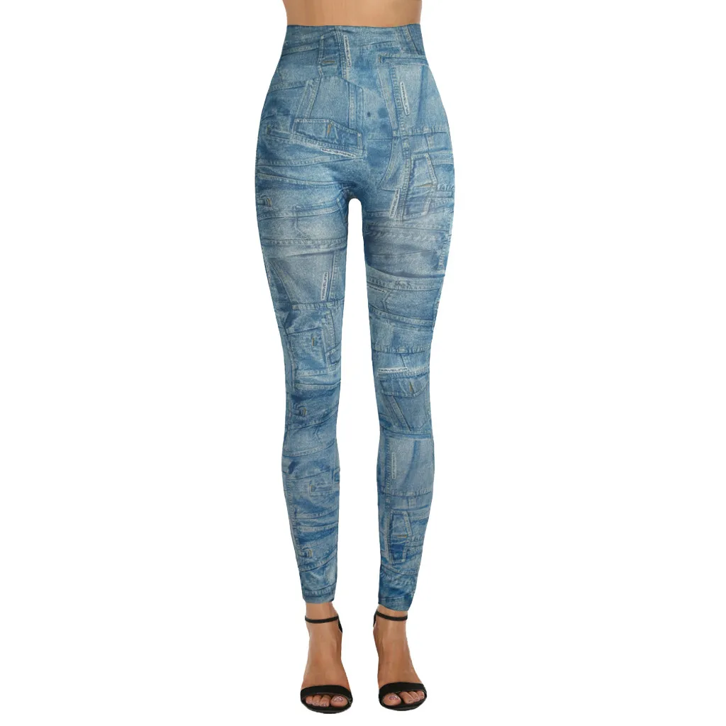 Женские леггинсы, модные джинсы с принтом для фитнеса, обтягивающие штаны, облегающие штаны, джеггинсы, леггинсы mujer W5 - Цвет: BU