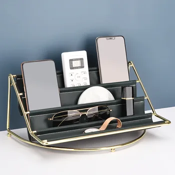 

Multilayer Iron Leather Storage Rack Remote Control Keychain Display Shelf Cosmetics Organizer