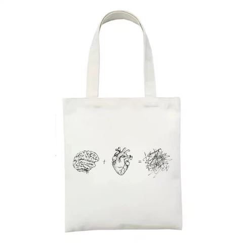 Canvas Shopping Bag Cartoon Heart Printing Fashion Student Book Bag Eco female Shoulder Bag Handbag Reusable Tote Bag