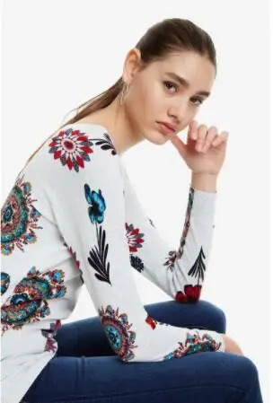 Демисезонный трикотажный свитер DESIGUAL средней и большой длины с испанскими
