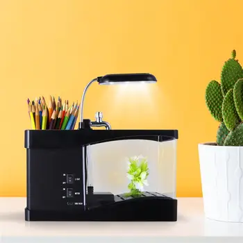 

Multifunction Acrylic Pen Holders Creative Fish Tank USB Color Light Time Date Display Alarm Clock Exquisite Desktop Decorative