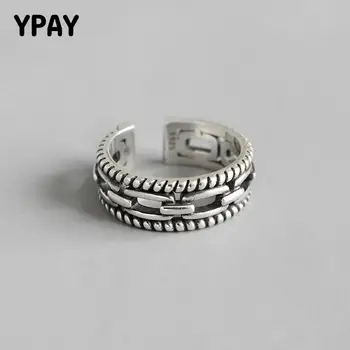 

100% Real 925 Sterling Silver Ring Wide Chain Open Rings for Women 2019 New Jewelry Anillos Plata 925 Para Mujer YMR696