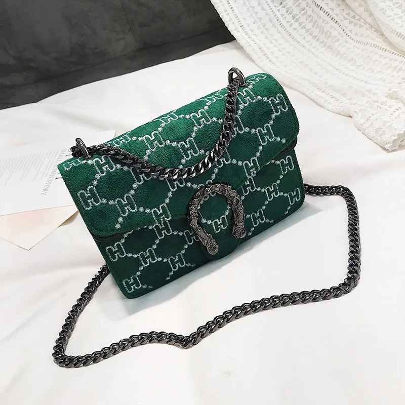 

Korean-style Autumn And Winter Gold Velvet Square Sling Bag Honeycomb Briquette Double Chinese Dragons Head Car Suture Shoulder