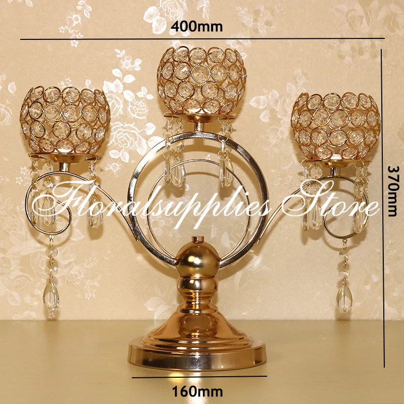 3 Arms 40cm Width Crystal Candle Tealight Bowl Holders Candelabra Wedding Decoration Table Centerpiece