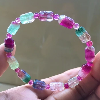

Natural Watermelon Tourmaline Quartz Colorful Clear Carved Beads Bracelet 6.8/9mm Brazil Women Men Crystal Certificate AAAAA