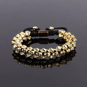 High Quality Men Jewelry Bracelet Handmade Cute Brass CZ Skull Charm Braided Luxury Macrame Bracelet Men