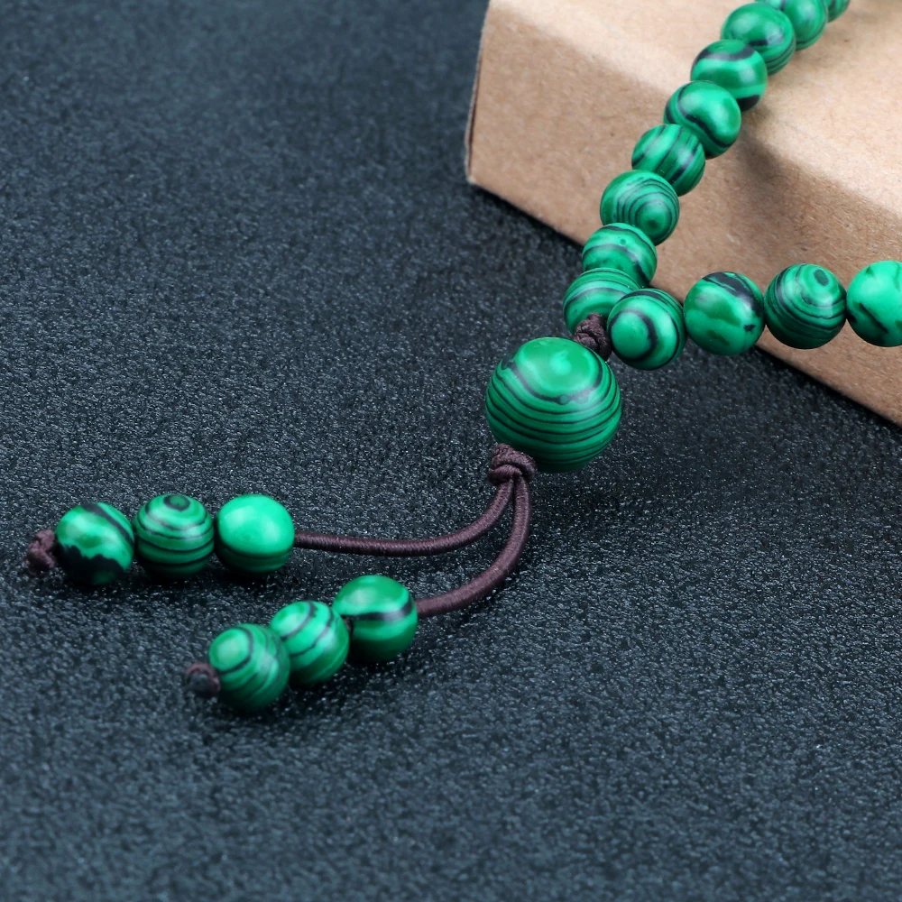 Natural Stone Bracelet Malachite Stone Tasbih Musulman Rosary Prayer 108 Beads Elastic Budda Necklace Charm Wrist Bangles Jewelry Gift