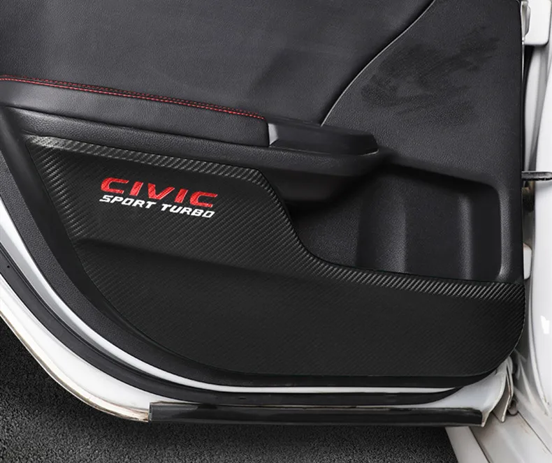 4 шт./компл. двери автомобиля Anti-kick анти-грязный коврик углеродное волокно кожа украшения аксессуары для Honda Civic
