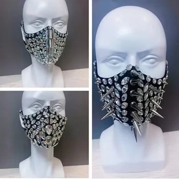 

Sparkly Rhinestones Rivet Mask Crystals Stones Face-masks Stage Performance Prop Bar Nightclub Prom DJ Singer Dancer Accessories