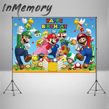 

Super Marios Party Backdrop Bros Photography Background Cartoon Children 1st Birthday Party Backdrop Baby Shower Photocall Boda
