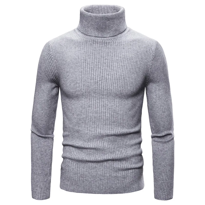 Новинка, мужской свитер, эластичная водолазка, Мужской Хлопковый бренд, с высоким отворотом, вязаный, однотонный, Повседневный, Мужской пуловер, Свитера на осень и зиму - Цвет: Light gray