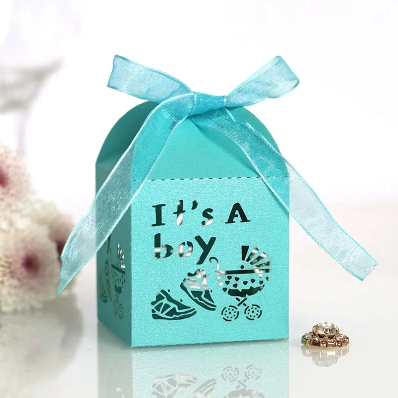 

20pcs Its A Boy Girl Hollow Flower Box Candy Gift Box Packaging Wedding Cardboard Dragee Cookie Bags Gift Bags Wrapping Supplies