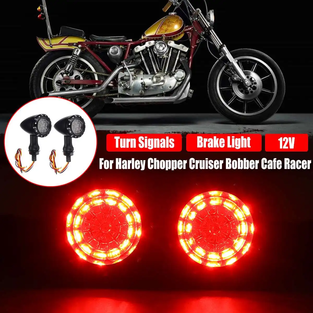 12 В мигающий светодиодный тормозной сигнал поворота мигалка светильник 12 В для Harley Chopper Cruiser Bobber Кафе Racer черный/серебристый индикаторный светильник