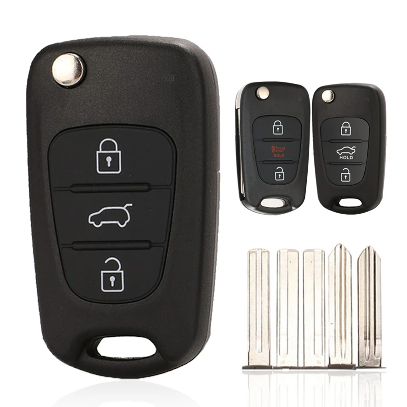 

jingyuqin Remote Car Key Shell For Kia K2 K5 Rio 3 Picanto Ceed Cerato Sportage For Hyundai 3 Button Flip Key Fob
